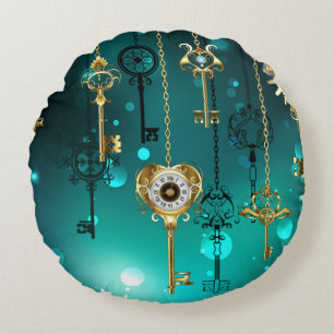 Antike Skeleton Keys on Green Background Rundes Kissen