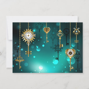 Antike Skeleton Keys on Green Background Save The Date