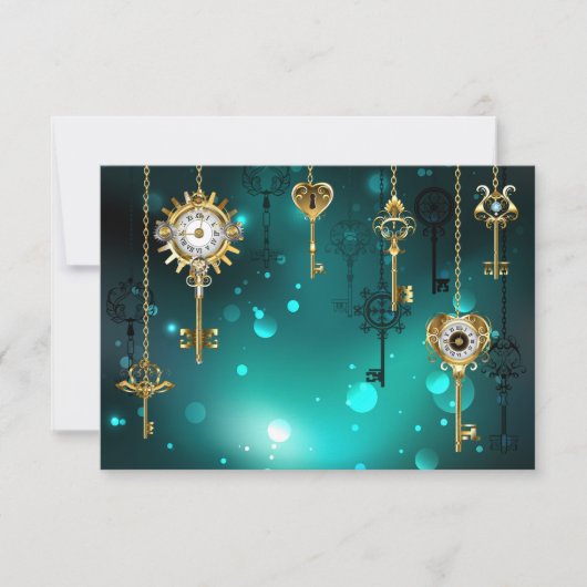 Antike Skeleton Keys on Green Background Save The Date (Vorderseite)