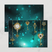 Antike Skeleton Keys on Green Background Save The Date (Vorne/Hinten)