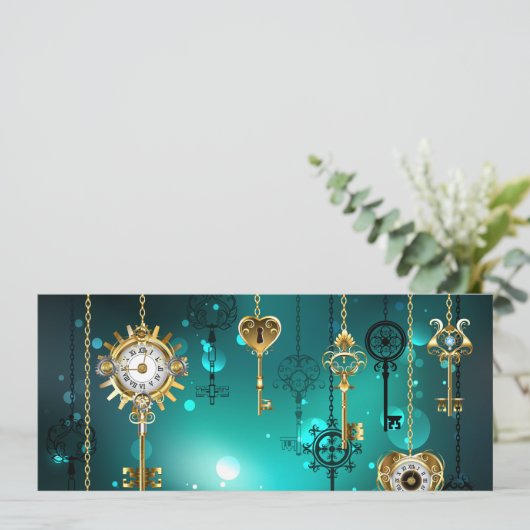 Antike Skeleton Keys on Green Background Save The Date (Stehend Vorderseite)