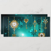 Antike Skeleton Keys on Green Background Save The Date (Vorne/Hinten)