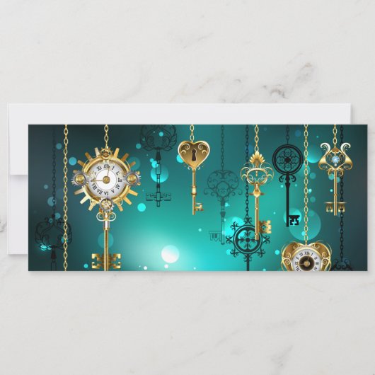 Antike Skeleton Keys on Green Background Save The Date (Vorderseite)