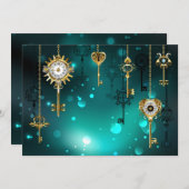 Antike Skeleton Keys on Green Background Save The Date (Vorne/Hinten)