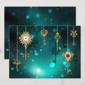 Antike Skeleton Keys on Green Background Save The Date (Vorne/Hinten)