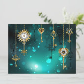 Antike Skeleton Keys on Green Background Save The Date (Stehend Vorderseite)