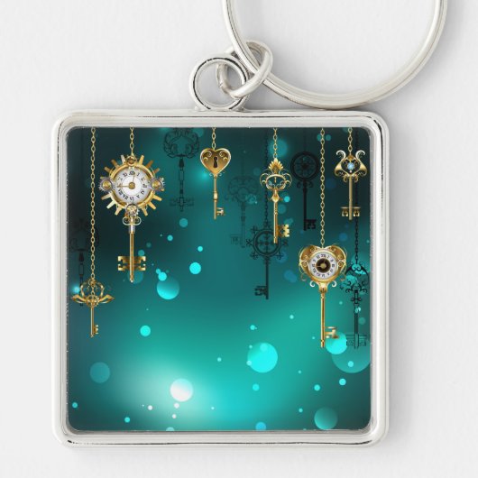 Antike Skeleton Keys on Green Background Schlüsselanhänger (Vorne)