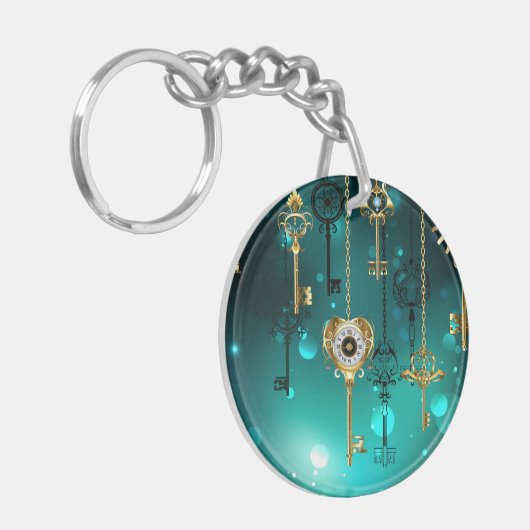 Antike Skeleton Keys on Green Background Schlüsselanhänger (Vorderseite links)