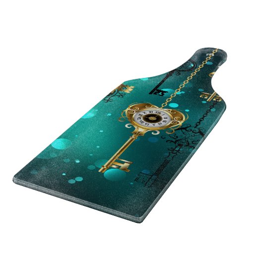 Antike Skeleton Keys on Green Background Schneidebrett (Ecke)