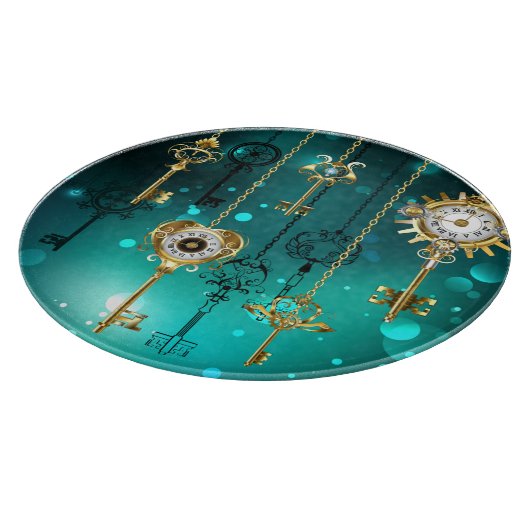 Antike Skeleton Keys on Green Background Schneidebrett (Ecke)