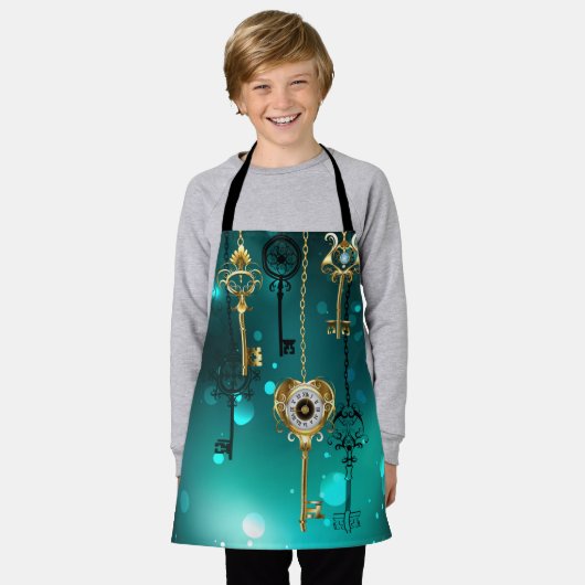Antike Skeleton Keys on Green Background Schürze (Getragen)