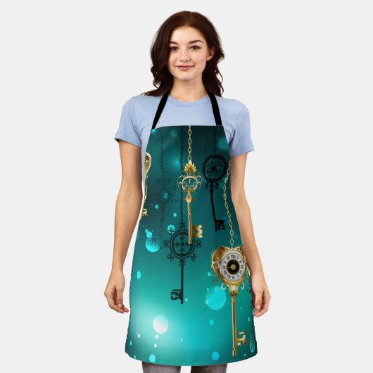 Antike Skeleton Keys on Green Background Schürze (Getragen)