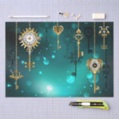 Antike Skeleton Keys on Green Background Seidenpapier (Handwerk)