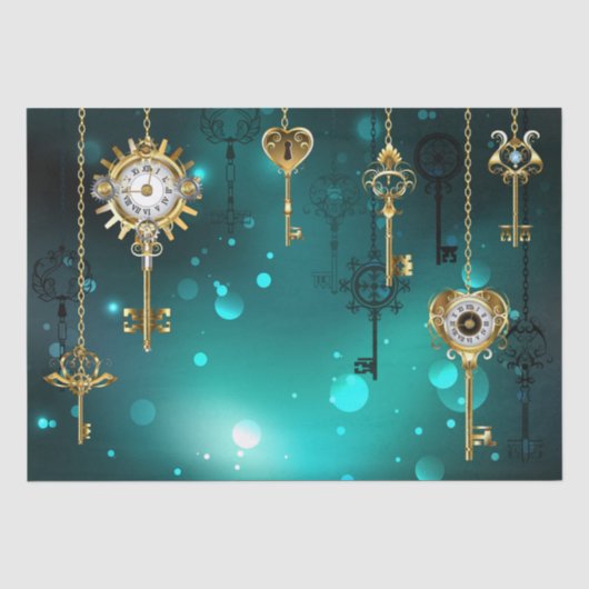 Antike Skeleton Keys on Green Background Seidenpapier (Vorderseite)