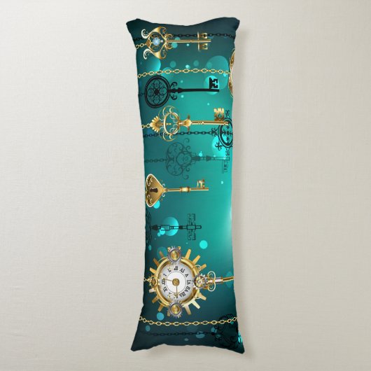 Antike Skeleton Keys on Green Background Seitenschläferkissen (Vorderseite Vertikal)