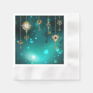 Antike Skeleton Keys on Green Background Serviette