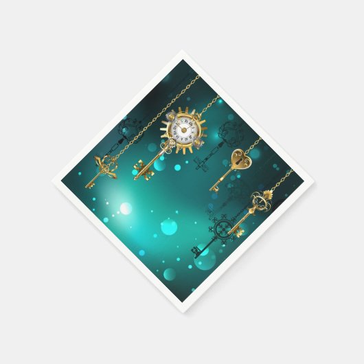 Antike Skeleton Keys on Green Background Serviette (Ecke)