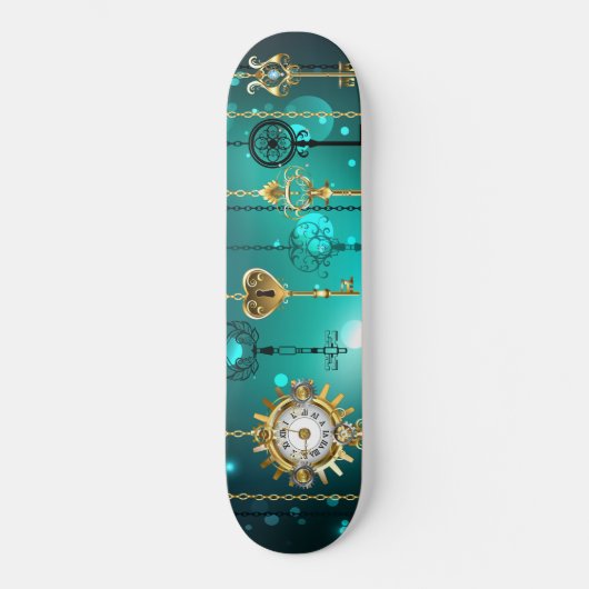 Antike Skeleton Keys on Green Background Skateboard (Vorderseite)