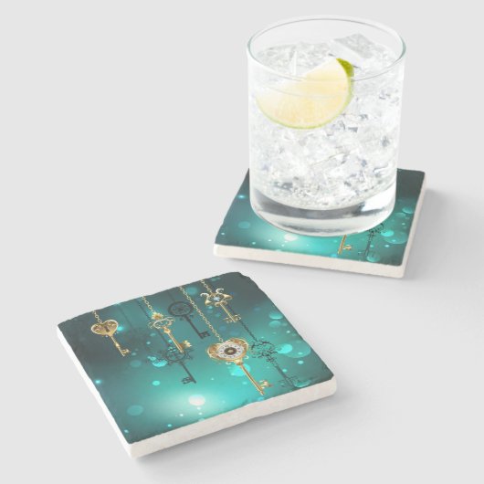 Antike Skeleton Keys on Green Background Steinuntersetzer (Seitenansicht)