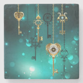 Antike Skeleton Keys on Green Background Steinuntersetzer (Vorderseite)