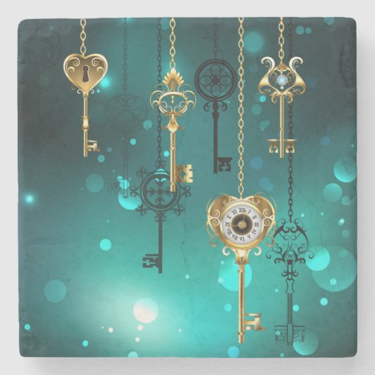 Antike Skeleton Keys on Green Background Steinuntersetzer (Vorderseite)