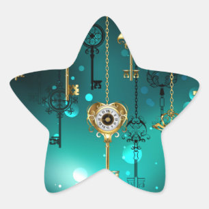 Antike Skeleton Keys on Green Background Stern-Aufkleber