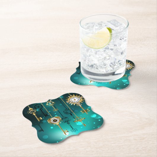 Antike Skeleton Keys on Green Background Untersetzer (Vor Ort)