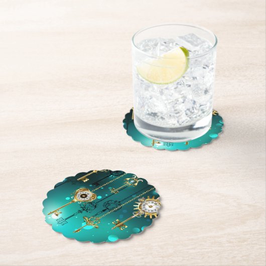 Antike Skeleton Keys on Green Background Untersetzer (Vor Ort)