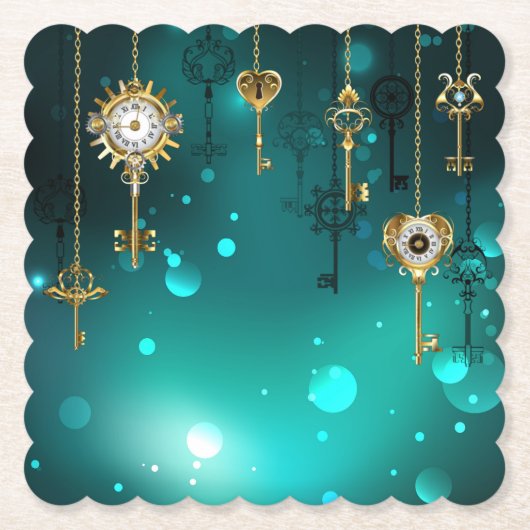 Antike Skeleton Keys on Green Background Untersetzer (Vorderseite)