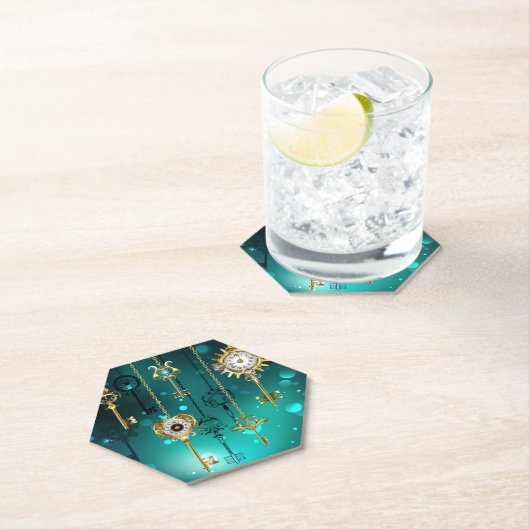 Antike Skeleton Keys on Green Background Untersetzer (Vor Ort)