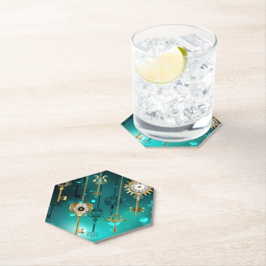 Antike Skeleton Keys on Green Background Untersetzer (Vor Ort)