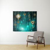 Antike Skeleton Keys on Green Background Wandteppich (Beispiel (Horizontal))