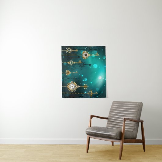 Antike Skeleton Keys on Green Background Wandteppich (Beispiel)