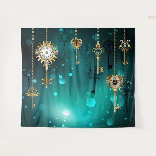 Antike Skeleton Keys on Green Background Wandteppich (Vorderseite (Horizontal))