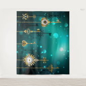 Antike Skeleton Keys on Green Background Wandteppich (Vorderseite)