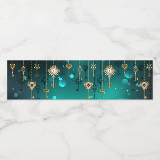 Antike Skeleton Keys on Green Background Wasserflaschenetikett (Einzelnes Label)