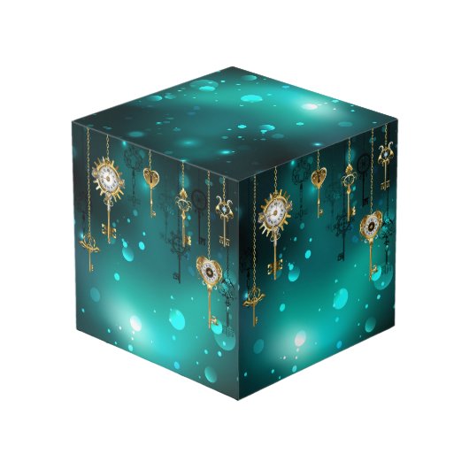 Antike Skeleton Keys on Green Background Würfel (Rückseite Schrägansicht)