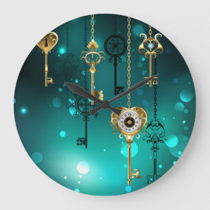 Antike Skelettschlüssel auf grünem Hintergrund Große Wanduhr