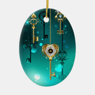 Antike Skelettschlüssel auf grünem Hintergrund Keramik Ornament
