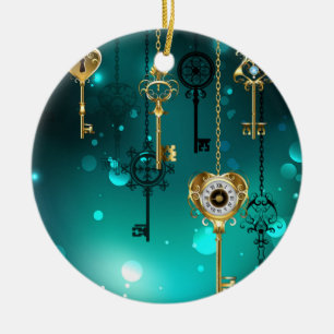 Antike Skelettschlüssel auf grünem Hintergrund Keramik Ornament