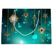 Antike Skeletttasten auf grünem Hintergrund Große Geschenktüte (Vorderseite)