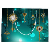 Antike Skeletttasten auf grünem Hintergrund Große Geschenktüte (Rückseite)