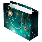 Antike Skeletttasten auf grünem Hintergrund Große Geschenktüte (Rückseite Schrägansicht)