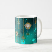 Antike Skeletttasten auf grünem Hintergrund Kaffeetasse (VorderseiteRechts)