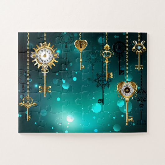 Antike Skeletttasten auf grünem Hintergrund Puzzle (Horizontal)