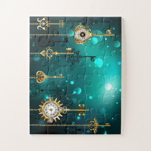 Antike Skeletttasten auf grünem Hintergrund Puzzle (Vertikal)