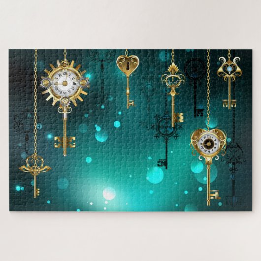 Antike Skeletttasten auf grünem Hintergrund Puzzle (Horizontal)