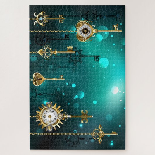 Antike Skeletttasten auf grünem Hintergrund Puzzle (Vertikal)