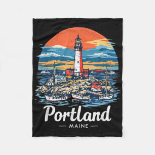 Antike Skyline von Portland Maine Sonnenuntergang Fleecedecke