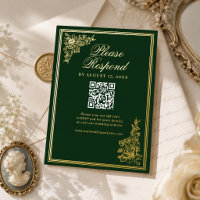 Antike Smaragd-Gold-Regency-Hochzeits-RSVP-Karte